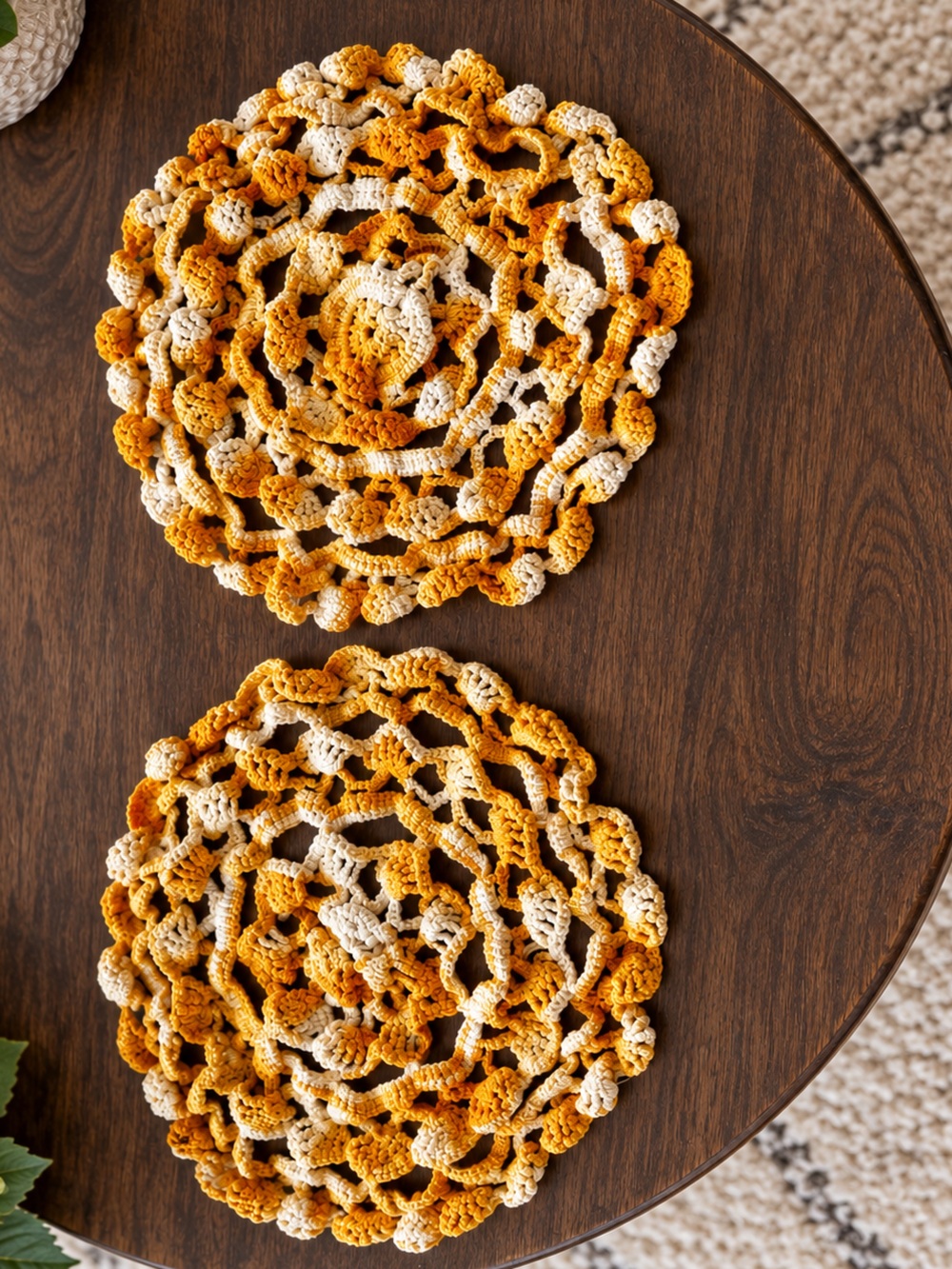Handmade Yellow and Cream Crochet Coasters - Women Accessories
